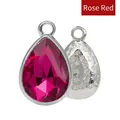 DIY rose red faceted water drop pendant with silver floral engraved alloy back - Rose Red