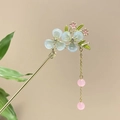 Klassische chinesische Haarnadel mit hellblauen Harzblumen und langen goldenen Quasten - Hellblaue Blume Rosa Kleine Blume Quasten-Stil Gold (6118)