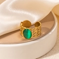 Detail of vintage gold open ring with green cat eye stone and hollow woven texture - Braided Green Cat's Eye Adjustable Style (TYR0816)