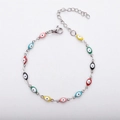 Colorful Evil Eye stainless steel charm bracelet with multi-color beads and lobster clasp - 17+5cm / Colorful
