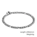 Pulsera de cadena Figaro plateada de 4mm en acero inoxidable con cierre de mosquetón - Cadena Figaro Plateada de 4mm (KB126628-Z)