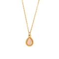 Gold stainless steel necklace featuring a pear-shaped pink cat-eye stone pendant - White