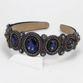 Diadema barroca con gemas azul marino y bordados de cuentas de estilo vintage - Azul marino