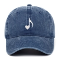 Washed navy blue denim baseball cap featuring white music note heart embroidery - Navy Blue