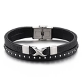 Pulsera para hombre de cuero trenzado negro de doble capa con cierre de acero 316L - 19cm / Color Acero (KB145937-KLHQ)