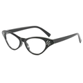 Modieuze zwarte cat-eye brilmontuur voor dames met decoratieve strass op de hoeken - Glanzend Zwart Heldere Lens