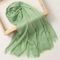 Light green cotton linen scarf with frayed fringe edges in a minimalist wooden frame - 180*100cm / Light Emerald Green (TH39-27)