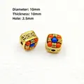 Quadratische tibetische Silberperlen in Gold mit bunten Steinen und 10mm Maßen - Quadratischer Eingelegter Stil / A-2 Gold Quadratisch