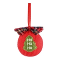 Rote gestrickte Weihnachtskugel mit Schottenkaro-Schleife und grüner Baumbestickung - Rot
