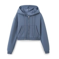 Detail of greyish blue zip-up hoodie showing drawstring hood and smooth fabric texture - XS / Royal Blue Top