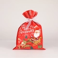 Red Christmas drawstring gift bag featuring Santa Claus, reindeer and Merry Christmas text - Small / Christmas Red