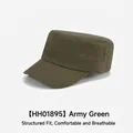 Army green flat top military cap in cotton canvas with reinforced stitching HH01895 - Army Green