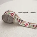 6.3cm rustic burlap Christmas ribbon featuring red barn and green pine tree prints - #23 (Barn Pine Tree Print-6.3cm)