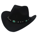 Detail of black felt western hat featuring silver studs and turquoise stone embellishments - M(56-58cm) / Black