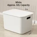 White 42L storage bin with lid and handles, 46x34x27cm minimalist PP plastic organizer - Super Giant (46x34x27cm) / White
