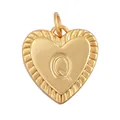 Golden heart-shaped pendant with letter Q, featuring radial patterns and micro-inlay - Heart Letter Q
