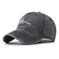 Washed dark grey cotton baseball cap with white Mama and heart embroidery on the front - Adjustable / Black