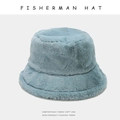 Thick light blue plush fisherman hat made of soft faux fur for winter warmth - M (56-58cm) / Fog Blue