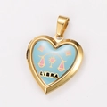 Colgante Libra de acero inoxidable dorado en forma de corazón con esmalte azul - Relicario Azul Signo Libra (Estilo 3)