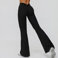 Black high-waisted flare yoga pants with V-shaped back seam and slimming lift effect - S / Premium Black