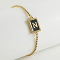 18K gold plated stainless steel box chain bracelet with black enamel letter N pendant - Letter N (ZH497G-N-02)