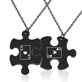 Black stainless steel couple puzzle necklaces with King and Queen crown poker design - Black K & Q Necklace Set