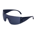 Y2K frameless wraparound sunglasses with star decor and dark grey lenses for women - Silver Gray Lens Black Leg