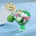 Green hot air balloon acrylic shaker keychain with colorful macaron beads and bell - Gradient Rope + Colorful Bead Milk Tea Cup / Hot Air Balloon [Green]