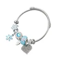 Bohemian style silver bangle with blue charms, enamel flowers and heart crystal pendant - Blue