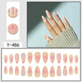 Faux ongles dégradés rose et jaune avec fleurs 3D et ensemble complet de 24 pièces - Design Fleur Relief Frais (Y-486)