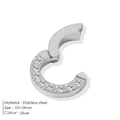 Silver stainless steel 10mm hinged ring with sparkling round cubic zirconia inlay - Pave Rhinestone Round Loop (YP47633) / Silver
