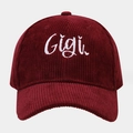 Classic burgundy corduroy baseball cap with white Gigi embroidery for men and women - One Size / Burgundy