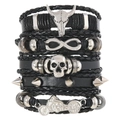 Set di 5 bracciali punk in pelle da uomo con teschio di toro, moto e borchie - Collezione di 5 Bracciali