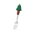 Forchetta natalizia in acciaio inossidabile con decorazione ad albero in silicone - Forchetta Albero Grande / Argento