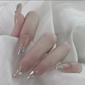 Unghie finte sposa scintillanti con sfumatura nude e cristalli di strass luminosi - Bling Strass Completi Sfumato Nude (D-104) / Tipo di Colla