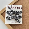 Pair of black and white plaid bow hair clips for kids on a white card display - 2 Pcs/Set / Black