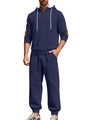 Men's navy blue textured drawstring hoodie set with diamond weave and button details - S / Navy Blue
