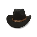 Détail d'un chapeau de cowboy noir en feutre avec bandeau ethnique tissé et larges bords - Taille unique / Noir (Bande Hexagonale Dorée)