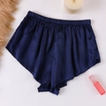 Short de nuit en satin bleu marine pour femme avec taille élastique plissée - Bleu Marine