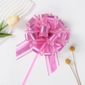 Macro detail of large pink organza and metallic ribbon bow for gift packaging - Pink