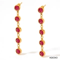Long gold-plated drop earrings with five rose red crystals in a linear fringe style - Gold Red Zirconia(KDE543)