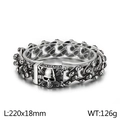 Retro silver punk skull bracelet in stainless steel with double row skull links - Heavy Duty Box Clasp Skull Style (KB66291-BD)