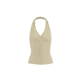 Top halter in maglia color albicocca con scollo a V incrociato e texture a coste - S / Beige