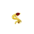 Macro view of a gold snake-shaped earring with a vibrant red pear-cut zircon stone - Red Snake Style (#10)