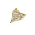 Macro view of gold heart pendant featuring pave-set micro cubic zirconia with double rings - White