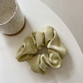 French style satin scrunchie in soft light yellow-green with a smooth silk texture - Light Green
