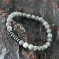6MM distance bracelet with grey marble stone beads and black hematite spacers - Map Stone + Hematite