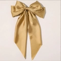Pince à cheveux élégante en satin doré champagne avec de longs rubans fluides - Khaki
