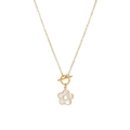 Elegante vergoldete Edelstahlhalskette mit weißer Muschelblume und OT-Knebelverschluss - Goldene Weiße Muschelblume Knebelverschluss