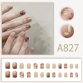 Brown gradient short press-on nails with gold glitter accents for a chic autumn look - A827 Glue Style (24Pcs)
